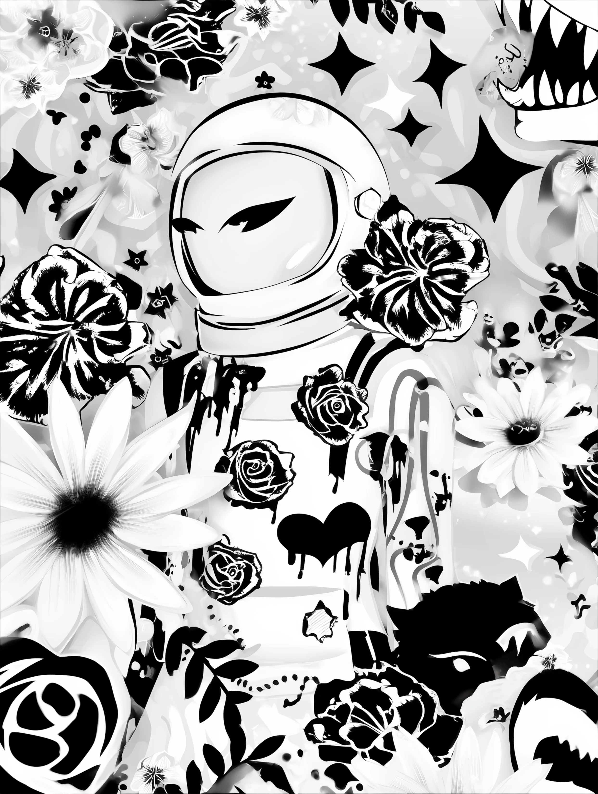 Free printable astronaut coloring pages for adults featuring floral astronaut